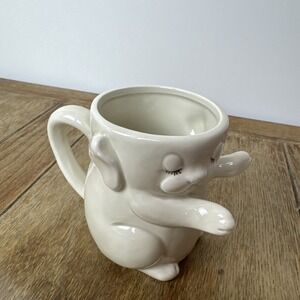 Fitz & Floyd Ivory Porcelain Puppy Love Dog Hugging Coffee Cup Mug Vintage 1977